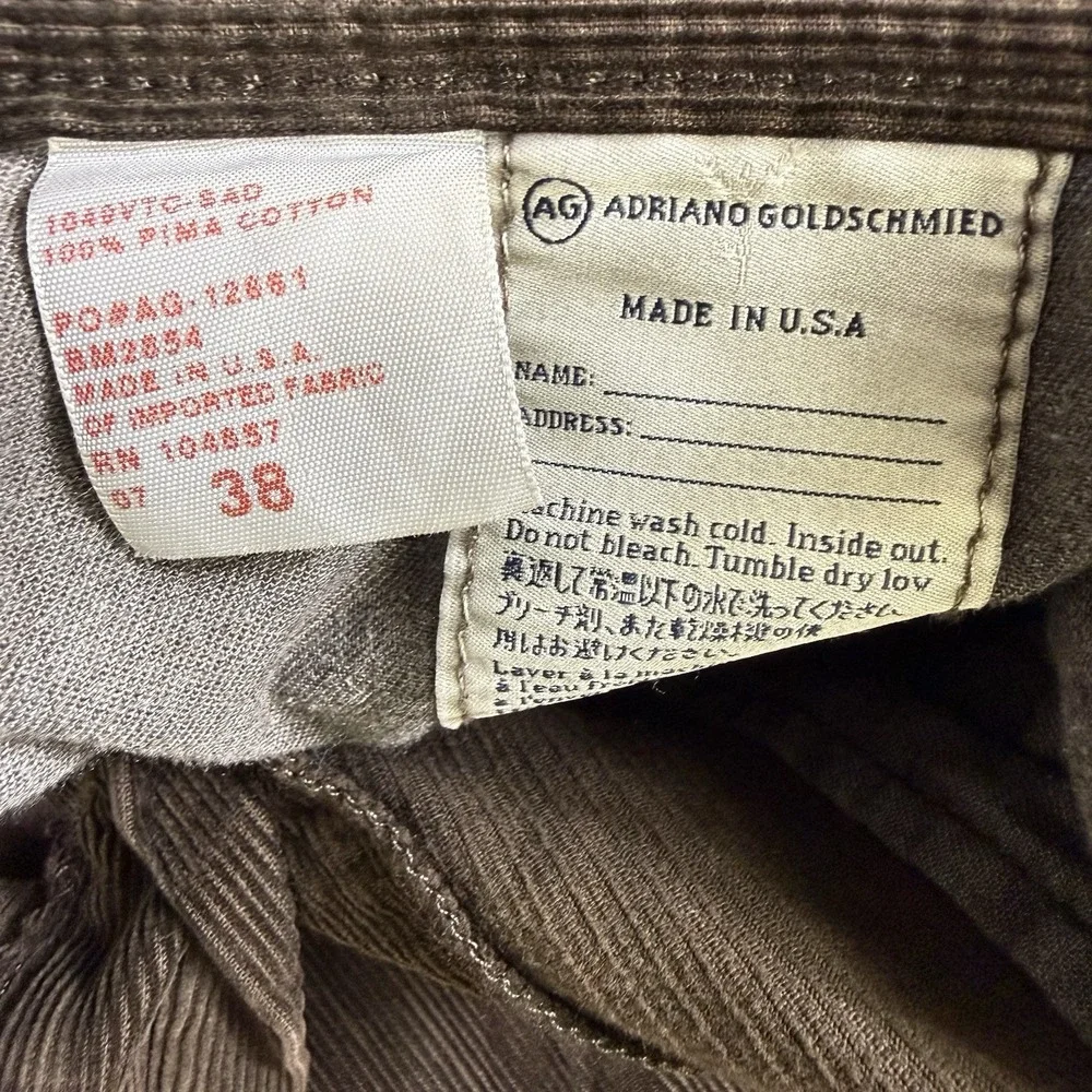 AG Adriano Goldschmied The Protege Straight Leg Corduroy Pants‎ Mens 40x36 Brown